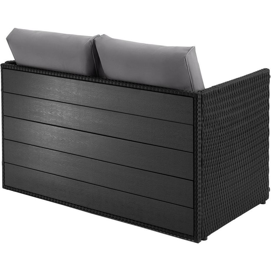 Tectake 2-in-1-Rattanlounge-Set Monopoli Nutzung als Sofa oder Sitzgruppe Tisch mit Lamellen in Holzoptik  