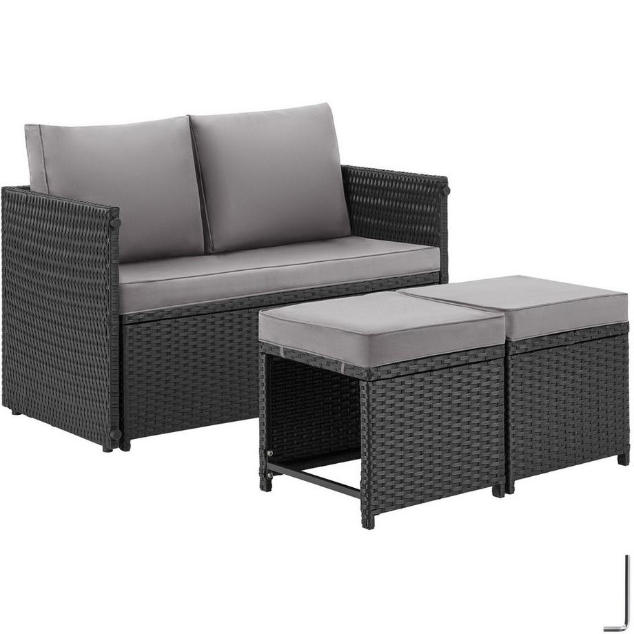Ensemble salon en rotin 2 en 1 pour jardin ou terrasse Monopoli Utilisation comme canapé, lounge de jardin ou ensemble de sièges extérieur
