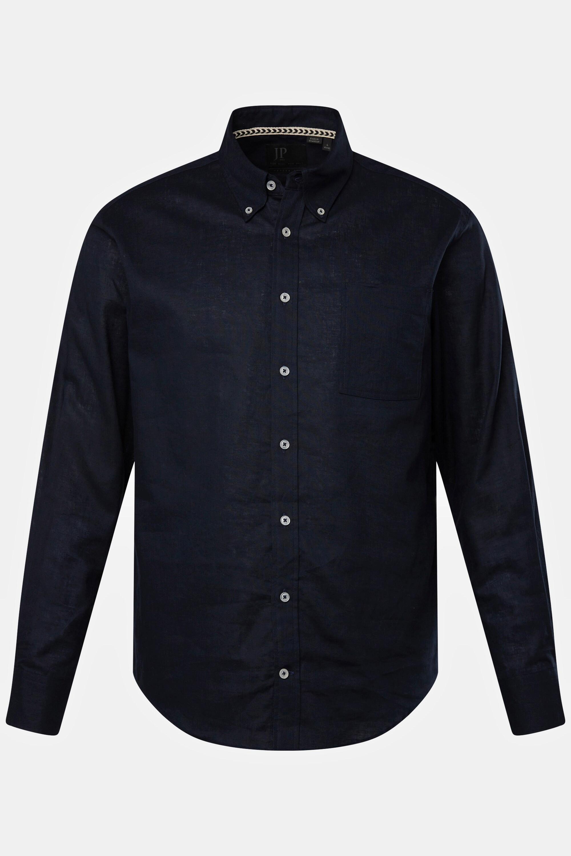 JP1880  Chemise en lin mélangé. Manches longues et col à pointes boutonnées - coupe Modern Fit 