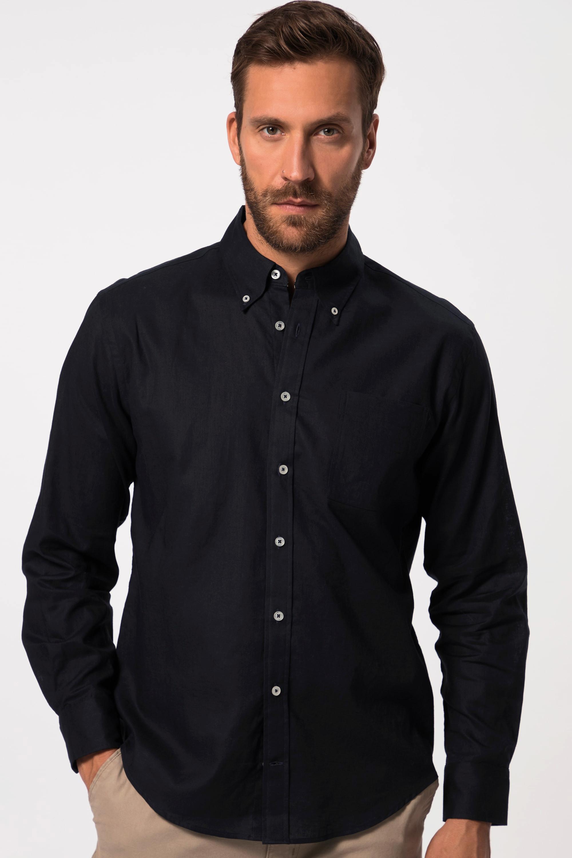 JP1880  Chemise en lin mélangé. Manches longues et col à pointes boutonnées - coupe Modern Fit 