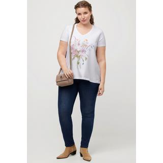 Ulla Popken  T-shirt classica con bouquet, scollo a V e mezze maniche 