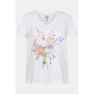 Ulla Popken  T-shirt classica con bouquet, scollo a V e mezze maniche 