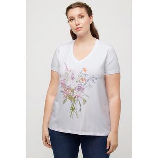 Ulla Popken  T-shirt classica con bouquet, scollo a V e mezze maniche 