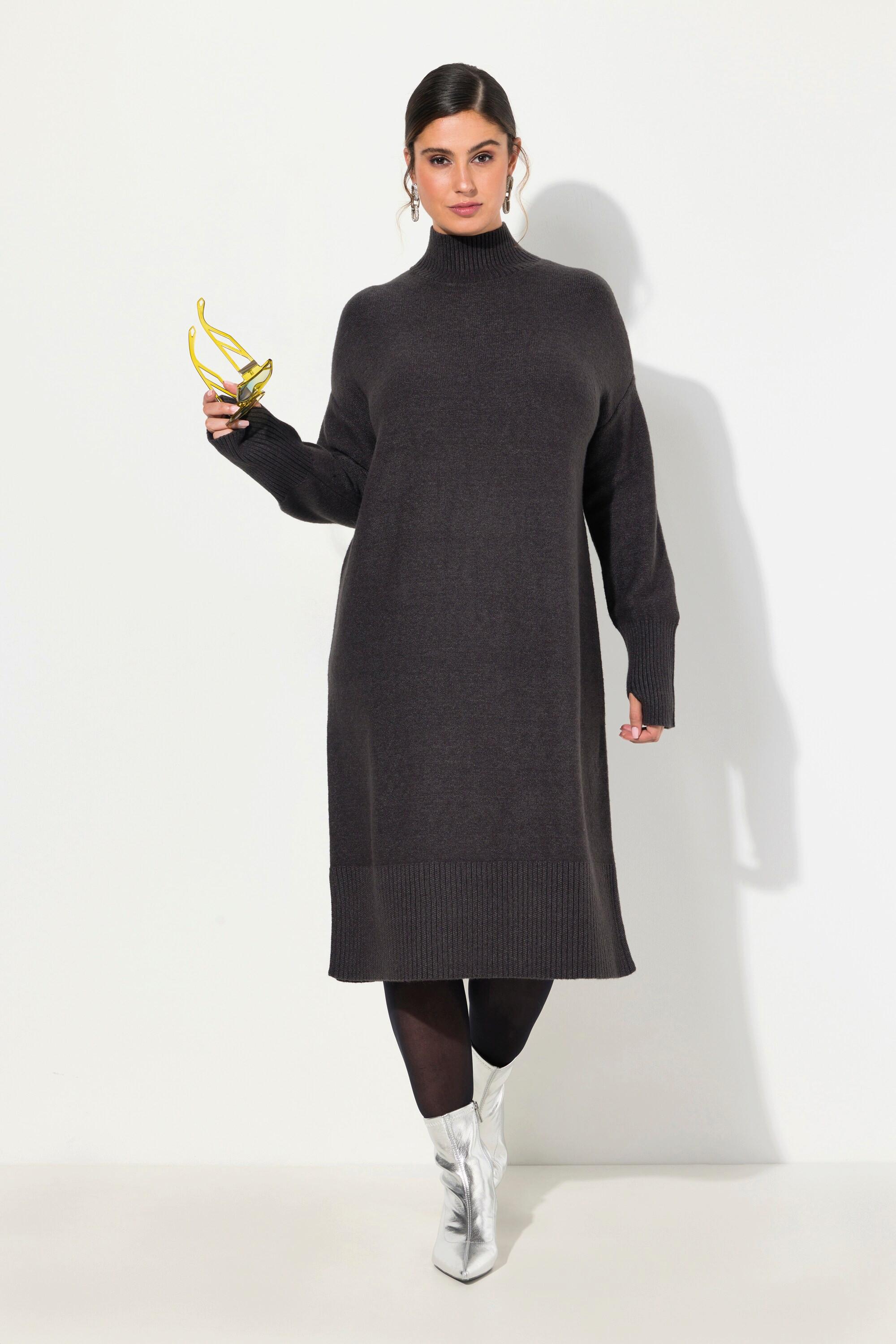 Ulla Popken Strickkleid Linksstrick Stehkragen Langarm  