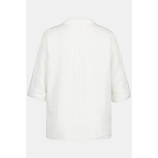 Ulla Popken  Blusa in lino con colletto aperto e maniche lunghe 