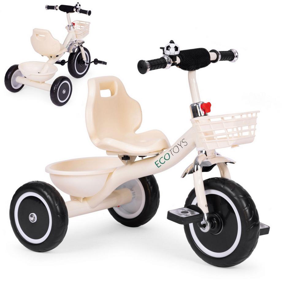Tricycle avec poignées antidérapantes, cloche, panier