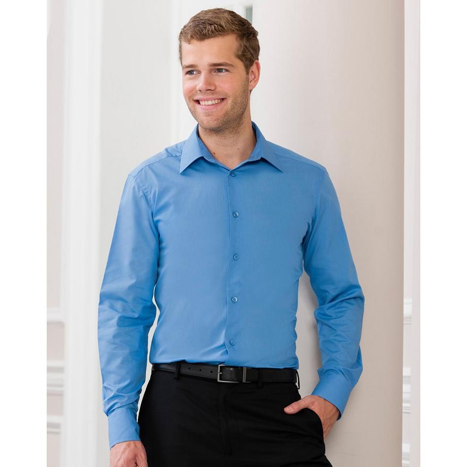 Russell Collection Popeline Camicia Maniche Lunghe Facile Manutenzione  