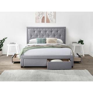 Vente-unique Letto con Cassetti 140 x 190 cm Tessuto Grigio  - LEOPOLD  