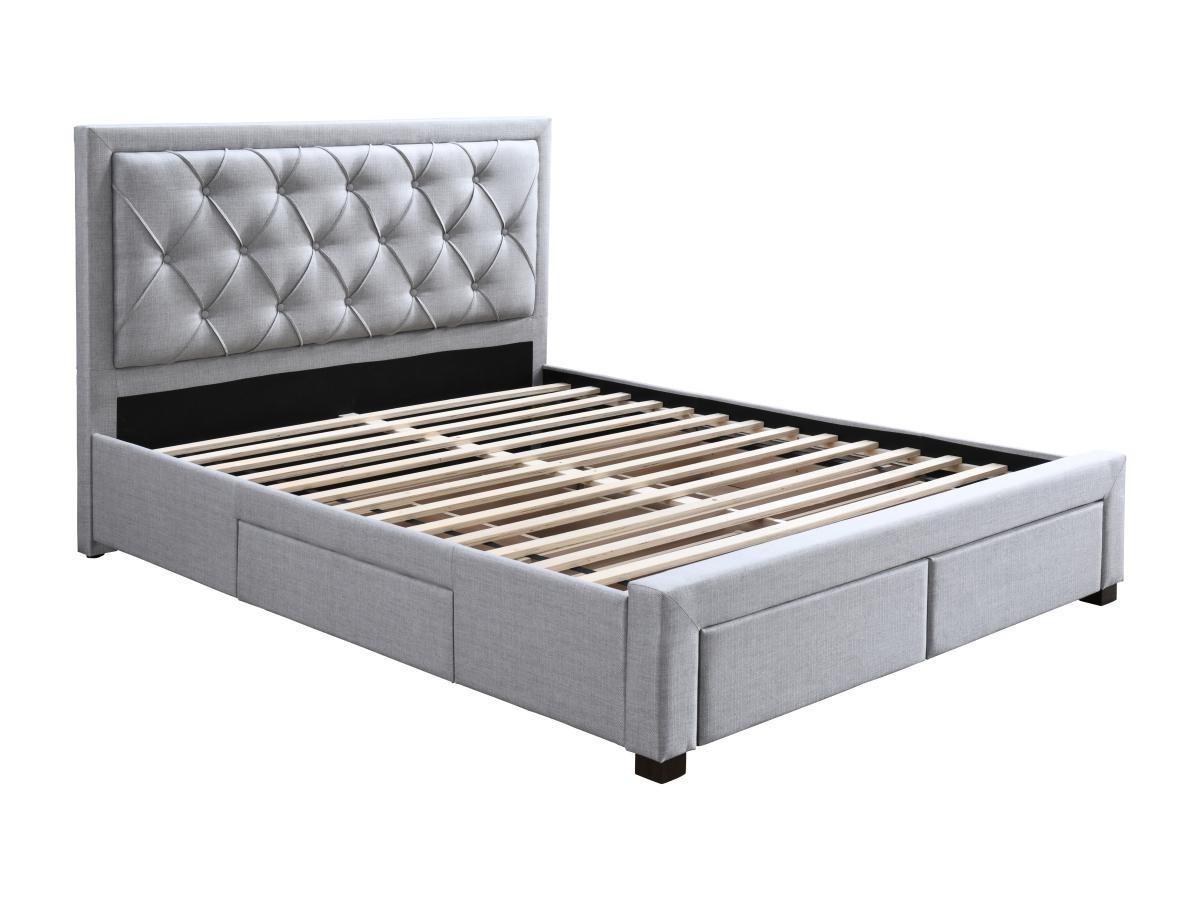 Vente-unique Letto con Cassetti 140 x 190 cm Tessuto Grigio  - LEOPOLD  