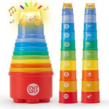 10 Stück stapeln Tassen Baby-Spielzeug, Regenbogen Stapeln Turm Baby-Spielzeug mit Lichtern klingt