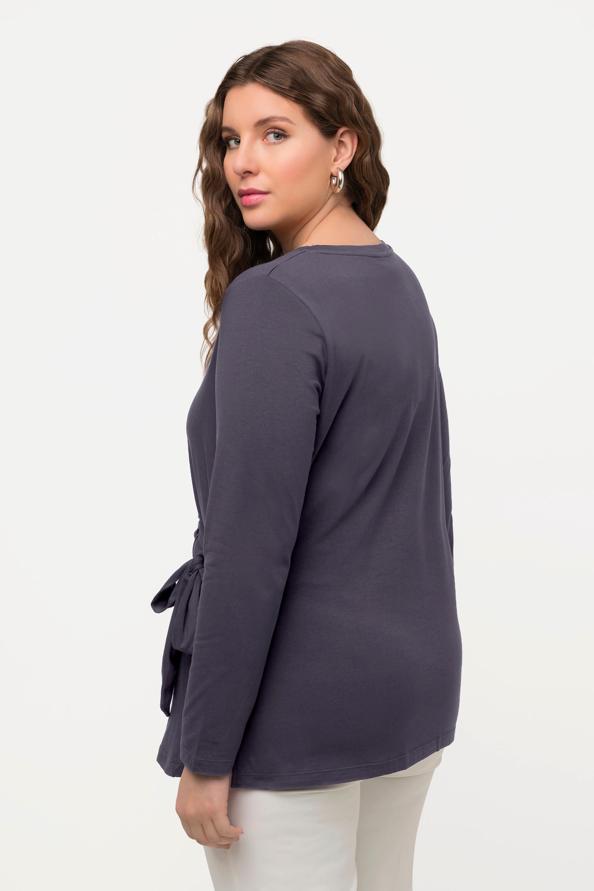 Ulla Popken  Shirt, Zierknoten, Classic, V-Ausschnitt, Langarm 