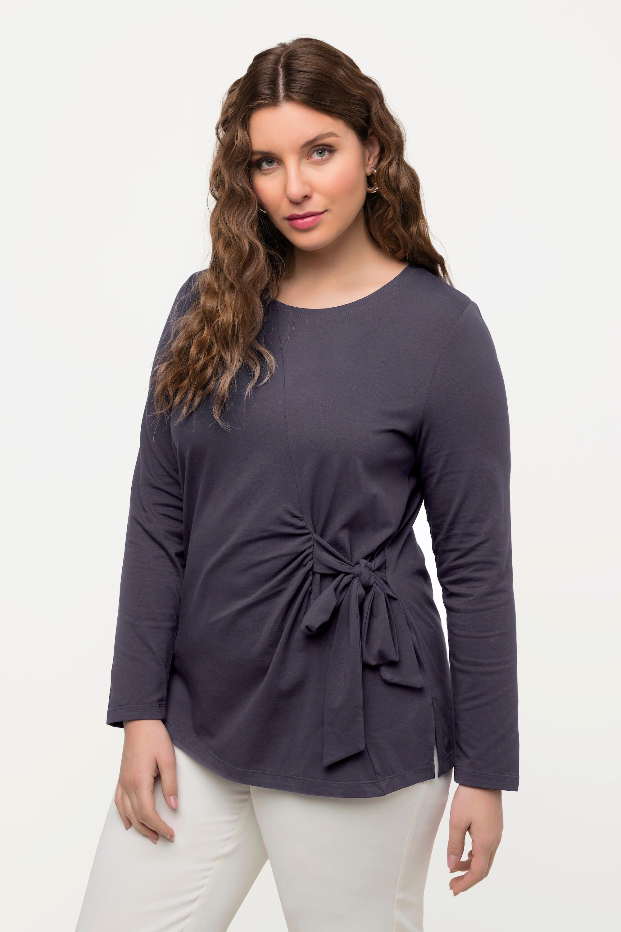 Ulla Popken  Shirt, Zierknoten, Classic, V-Ausschnitt, Langarm 