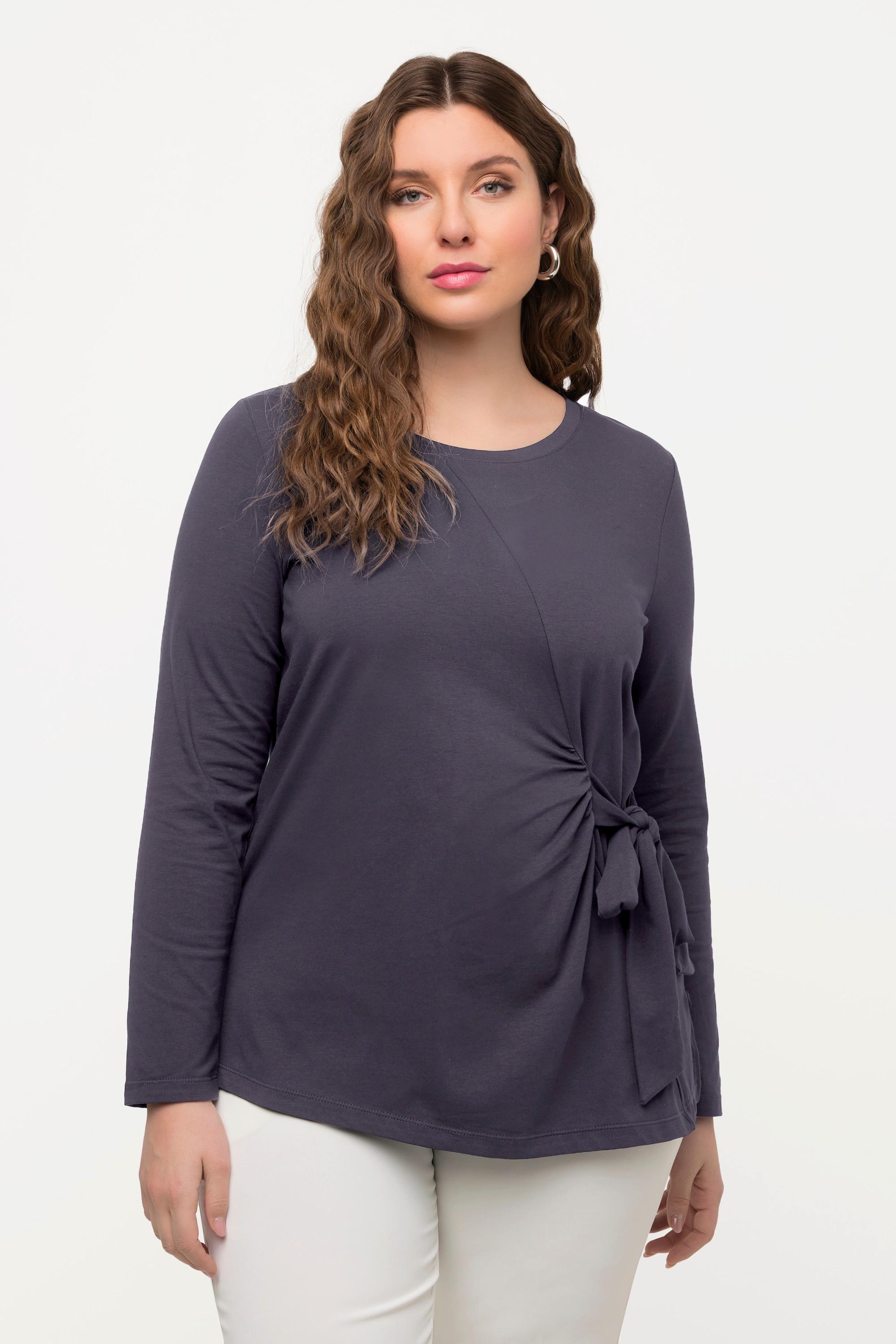 Ulla Popken  Shirt, Zierknoten, Classic, V-Ausschnitt, Langarm 