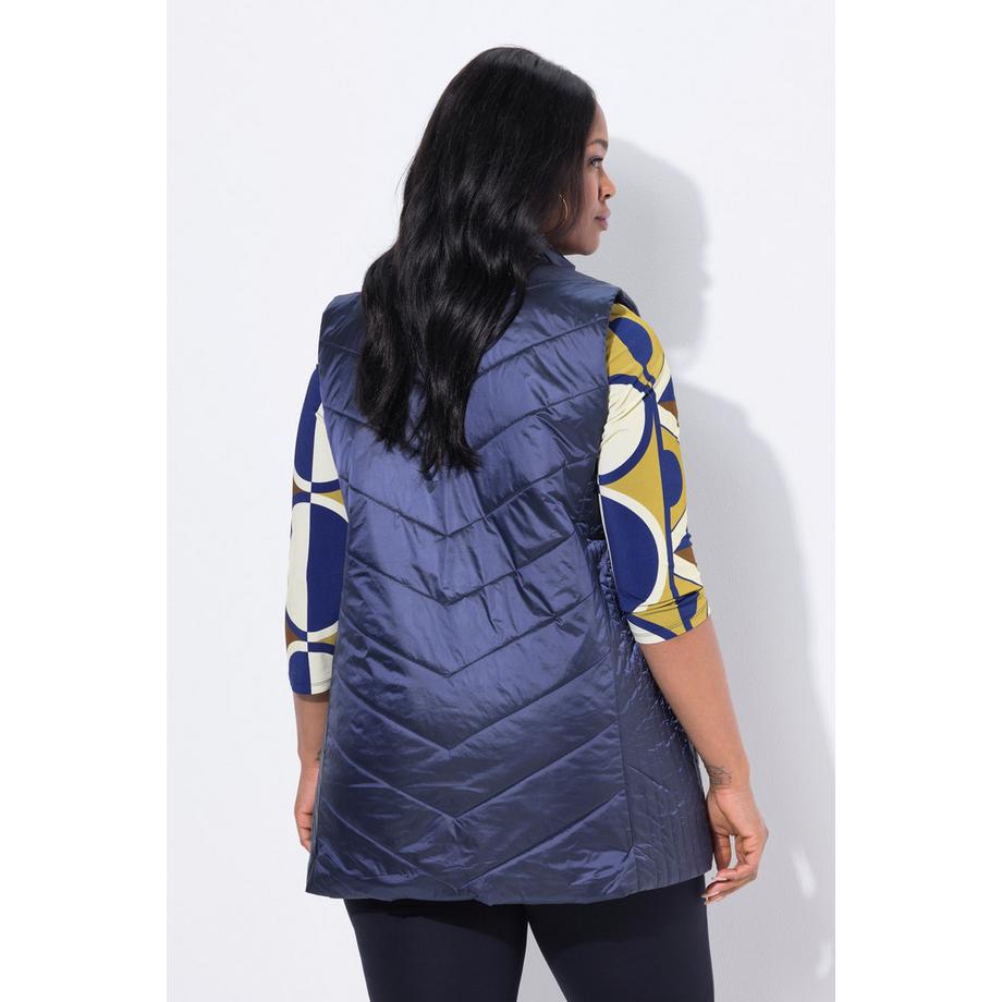 Ulla Popken Longue Veste Matelassée Col Montant Matelassage Two-Tone Sans Manches  