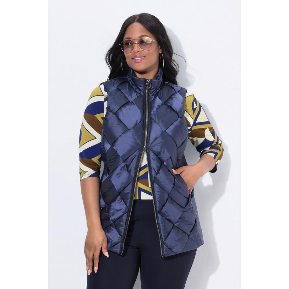 Ulla Popken Longue Veste Matelassée Col Montant Matelassage Two-Tone Sans Manches  