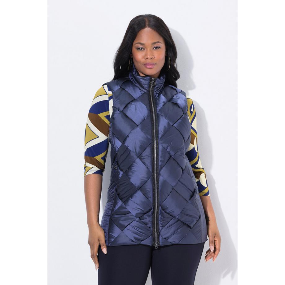 Ulla Popken Longue Veste Matelassée Col Montant Matelassage Two-Tone Sans Manches  