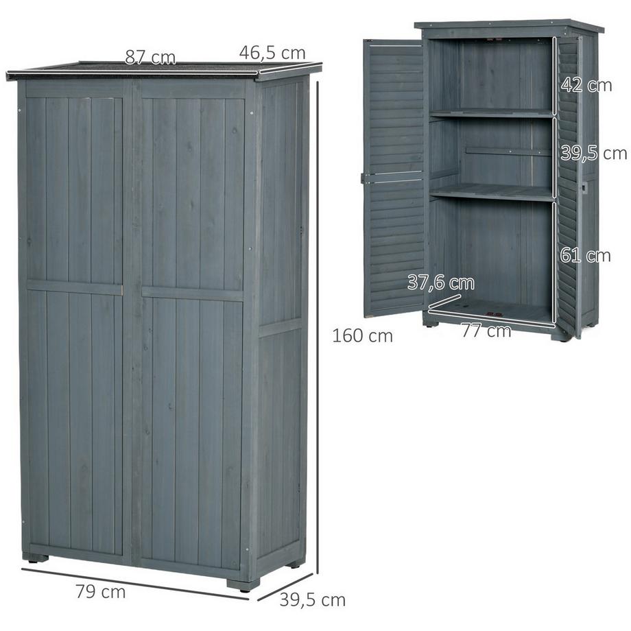 Northio Gartenschrank Holz Gerätehaus Mit Pultdach, Bitumenpappe, Lamellentüren, Grau, 87X46,5X160Cm  