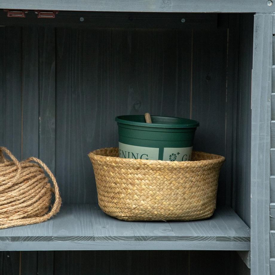 Northio Gartenschrank Holz Gerätehaus Mit Pultdach, Bitumenpappe, Lamellentüren, Grau, 87X46,5X160Cm  