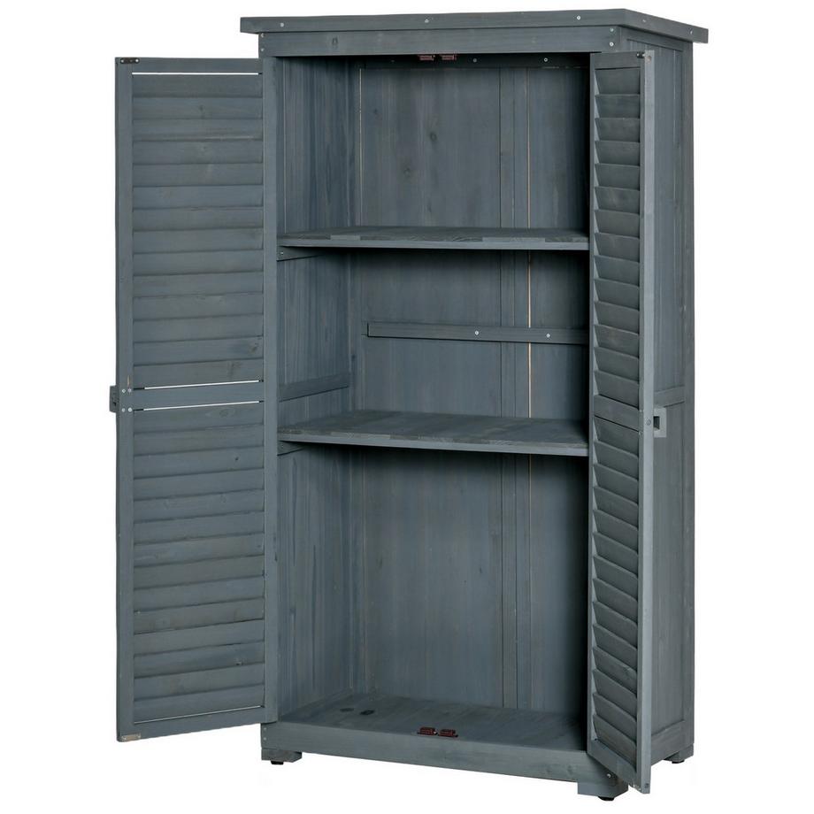 Gartenschrank Holz Gerätehaus Mit Pultdach, Bitumenpappe, Lamellentüren, Grau, 87X46,5X160Cm