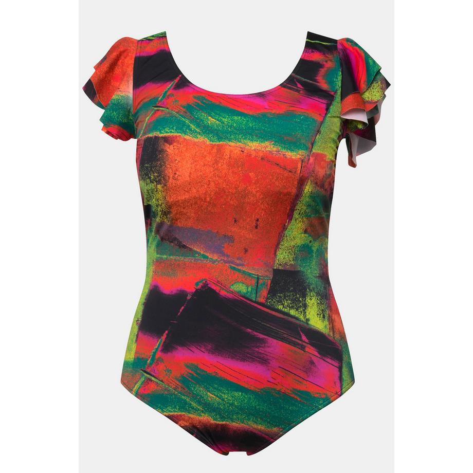 Ulla Popken Costume da bagno Volant Maniche Coppe Morbide Scollo Rotondo  