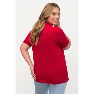 Ulla Popken  Maglia polo con rombi a punto ajour e mezze maniche 