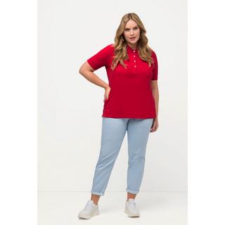 Ulla Popken  Maglia polo con rombi a punto ajour e mezze maniche 