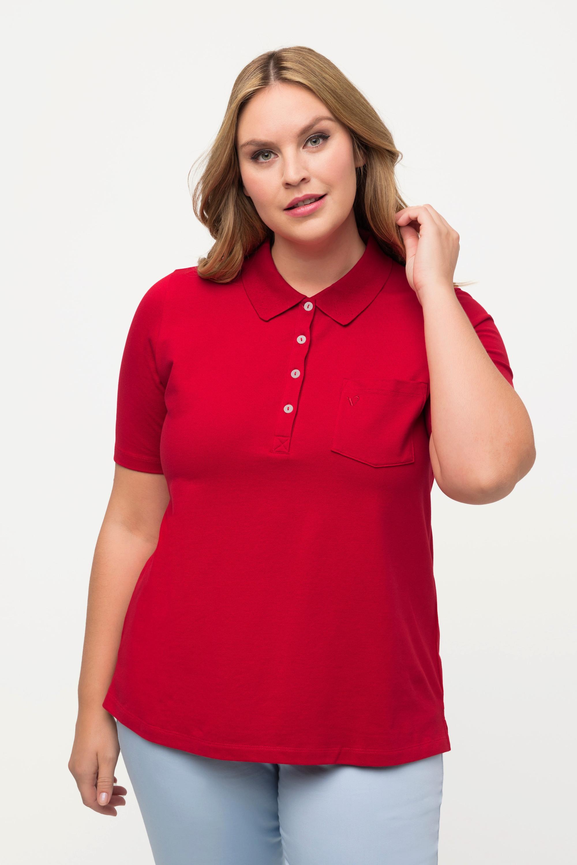 Ulla Popken  Maglia polo con rombi a punto ajour e mezze maniche 