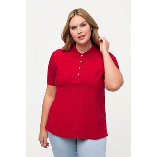 Ulla Popken  Maglia polo con rombi a punto ajour e mezze maniche 