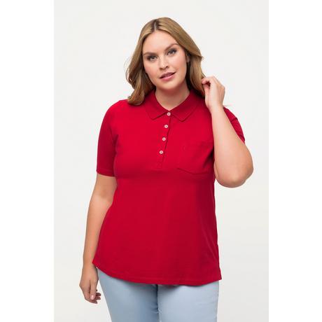 Ulla Popken  Maglia polo con rombi a punto ajour e mezze maniche 