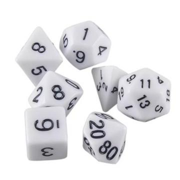 Confezione da 7 dadi per Dungeons and Dragons e altri giochi (bianco)