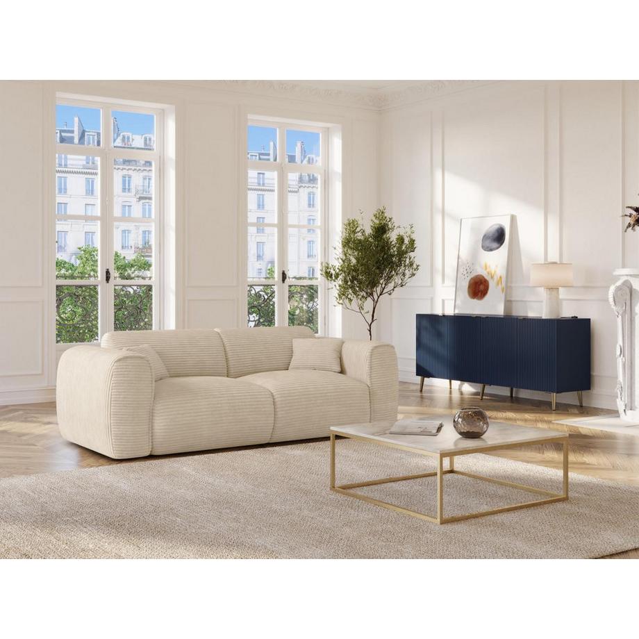 Vente-unique Sofa 3-Sitzer mit Matratze - Cord - Beige - POGNIA  