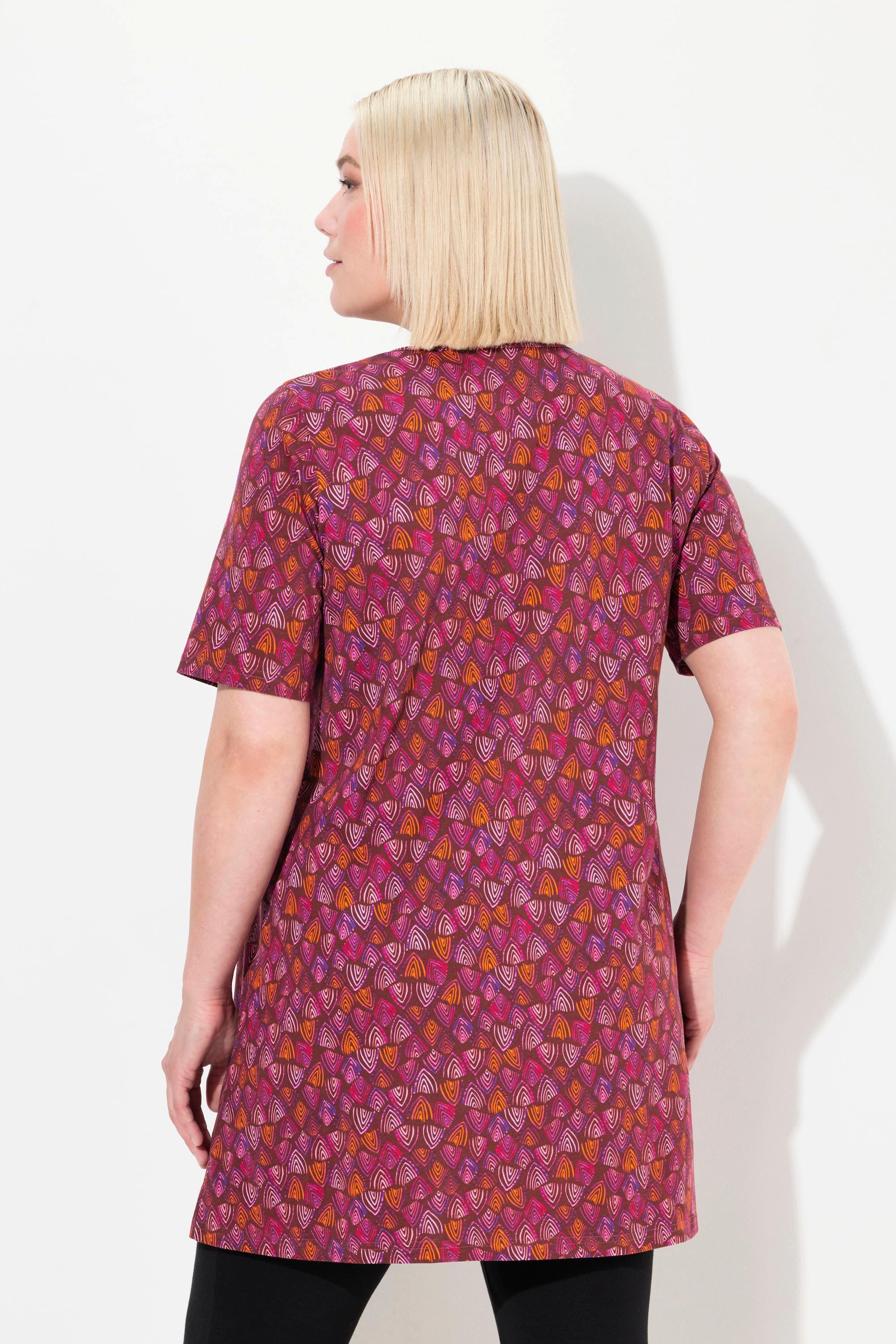 Ulla Popken  Longshirt, Dreiecksmuster, Tunika-Ausschnitt, Halbarm 