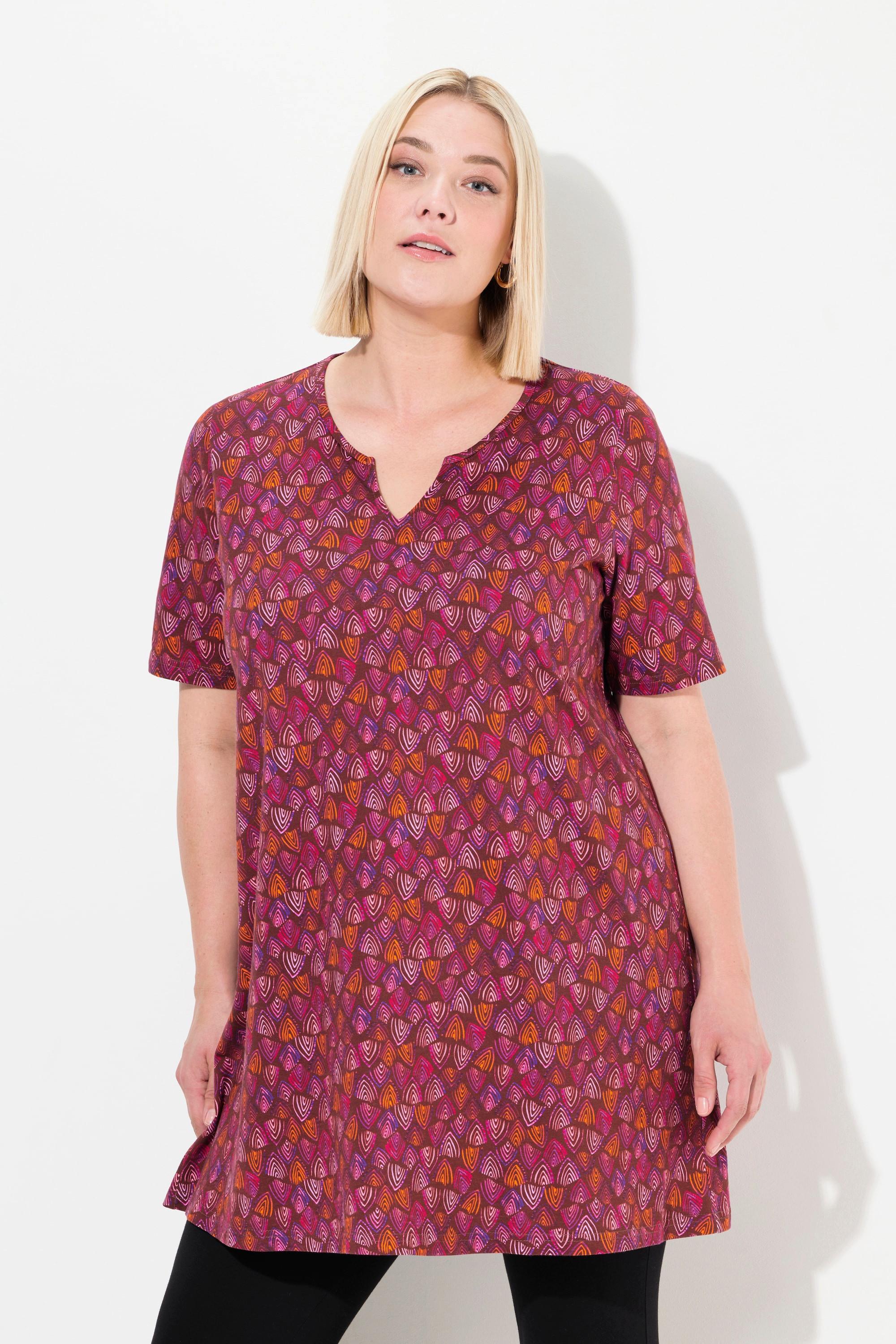 Ulla Popken  Longshirt, Dreiecksmuster, Tunika-Ausschnitt, Halbarm 