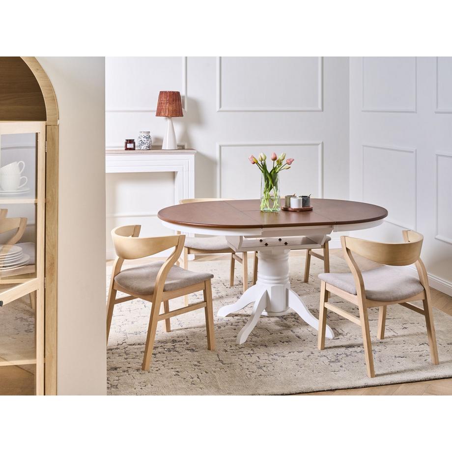 Beliani Ausziehbarer Esstisch aus Gummibaumholz Landhausstil AKRON  
