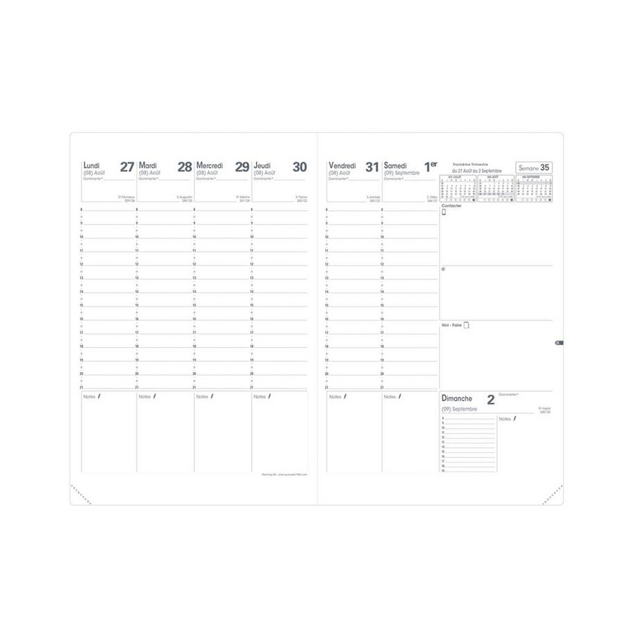 QUO-VADIS Agendas année scolaire - PLANNING SD - Semainier - 18x24cm - Club - Année 2024-2025  