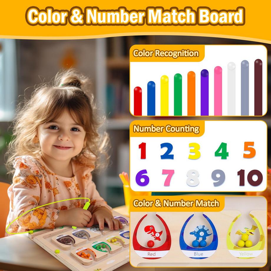 Activity-board  Magnetspiel Labyrinthspielzeug Kindermotorikspielzeug Holzspielzeug Holzfarben Farben und Zahlen Sortierspiel lernen 
