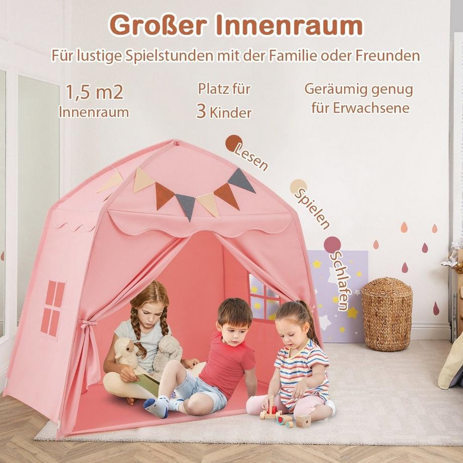 Northio  Playhouse Tente d'intérieur pour enfants avec drapeaux et guirlandes lumineuses - Tente de jeu princesse rose 