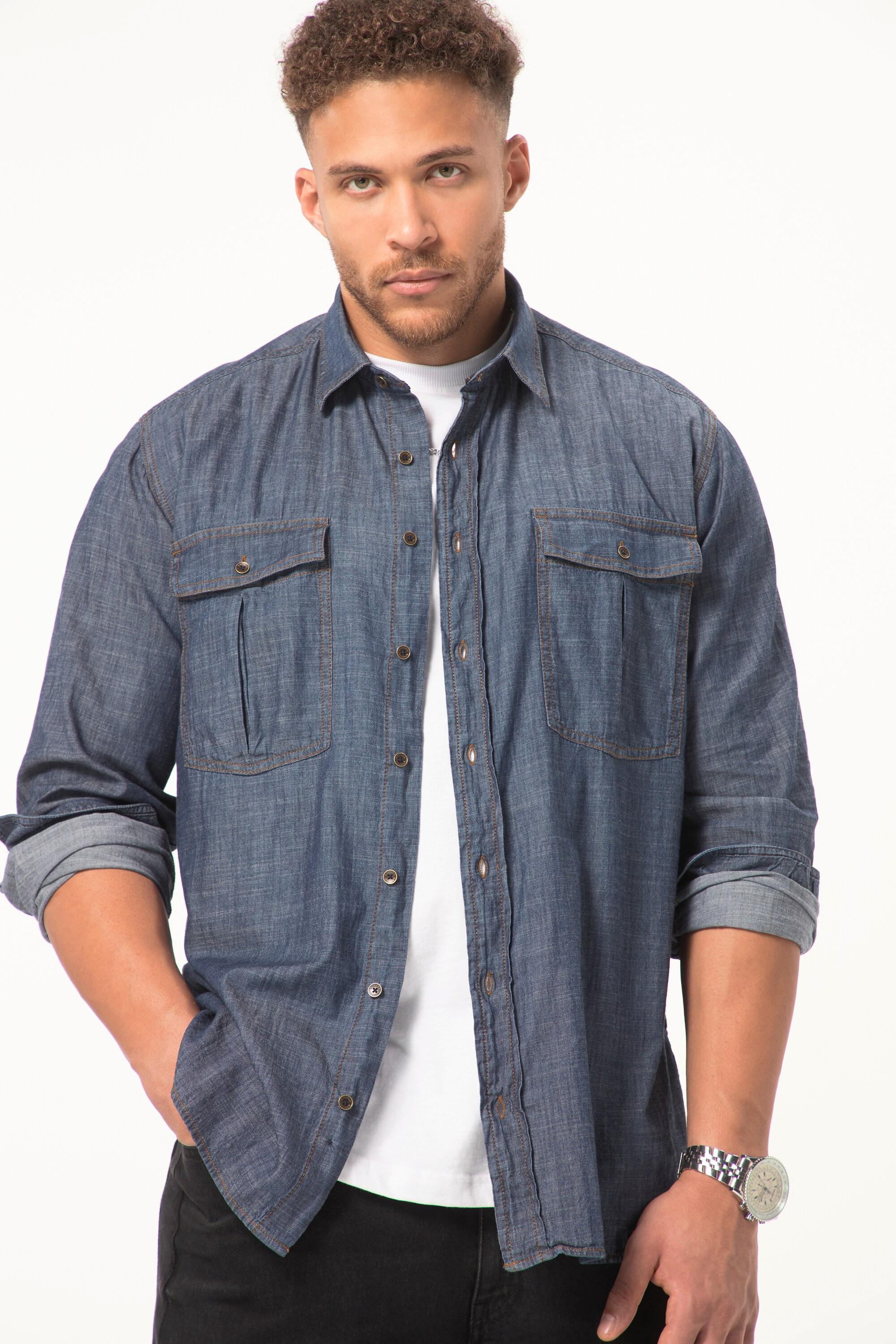 Sthuge  Chemise en jean STHUGE, manches longues et col Kent, coupe Modern Fit jean bleu foncé 