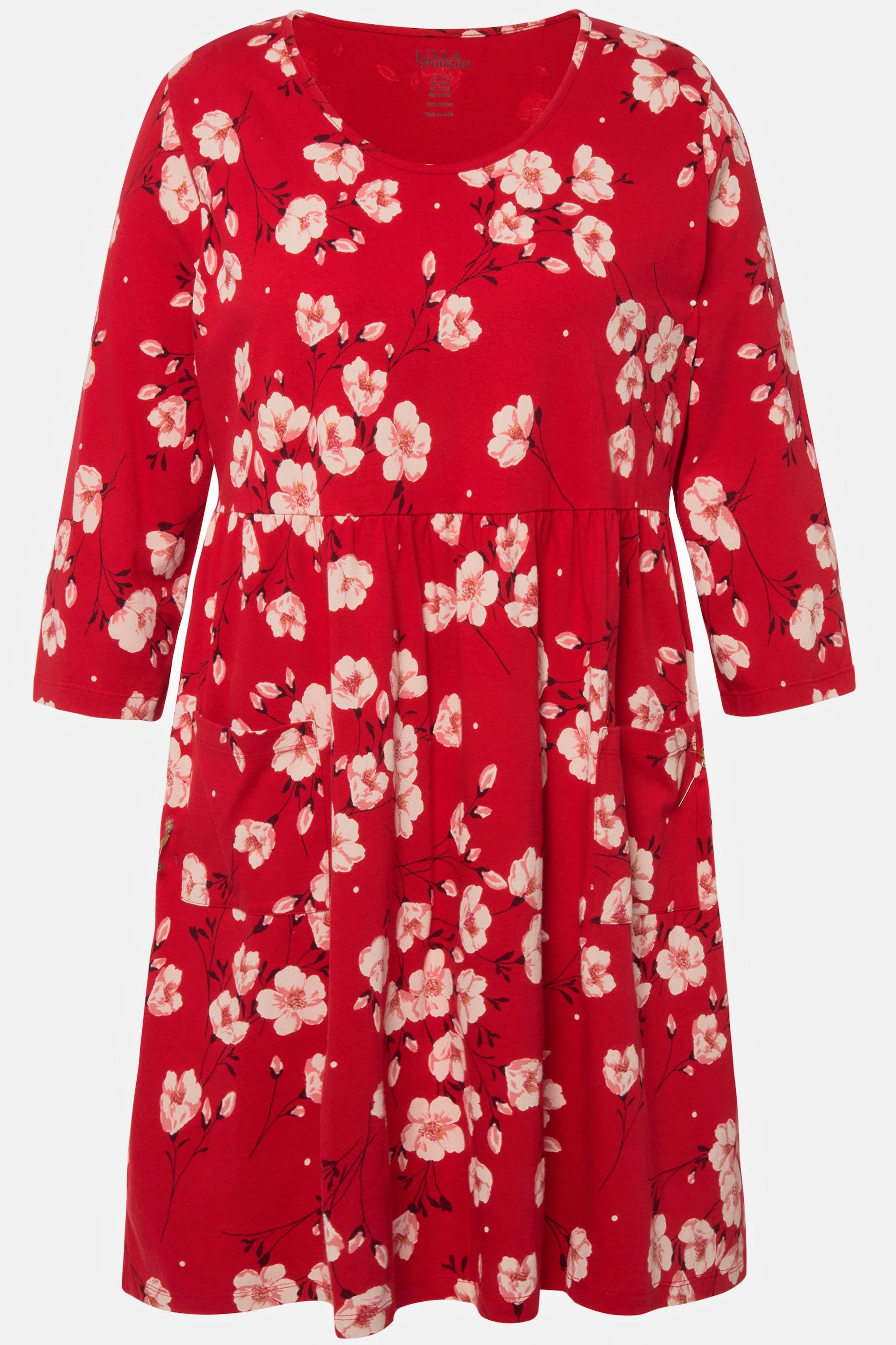 Ulla Popken T-shirt long floral ligne A col rond manches 3/4  