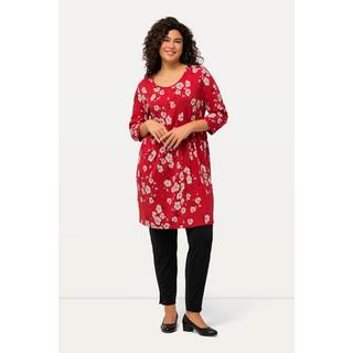 Ulla Popken T-shirt long floral ligne A col rond manches 3/4  