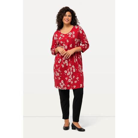 Ulla Popken T-shirt long floral ligne A col rond manches 3/4  