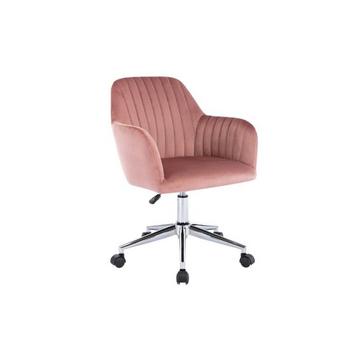 Chaise de bureau - Velours - Rose - Hauteur réglable - ELEANA
