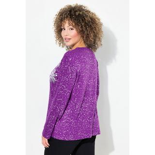 Ulla Popken  Sweat-shirt à col en V et manches longues, flocons de neige 