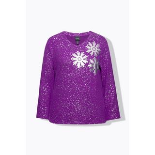 Ulla Popken  Sweat-shirt à col en V et manches longues, flocons de neige 