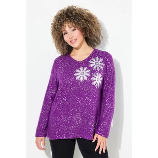 Ulla Popken  Sweat-shirt à col en V et manches longues, flocons de neige 