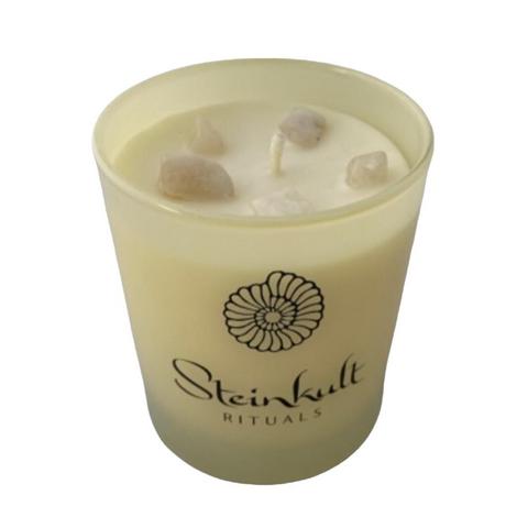 Steinkult Bougie parfumée MAGIE PIERRE DE LUNE ARC-EN-CIEL & AMBRE ET ESSENCE DE SANTAL  