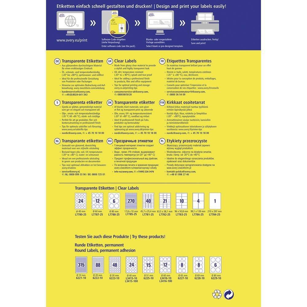 Avery-Zweckform Avery Zweckform Transparente Etiketten, A4, 210 x 297 mm, 25 Bogen/25 Etiketten  