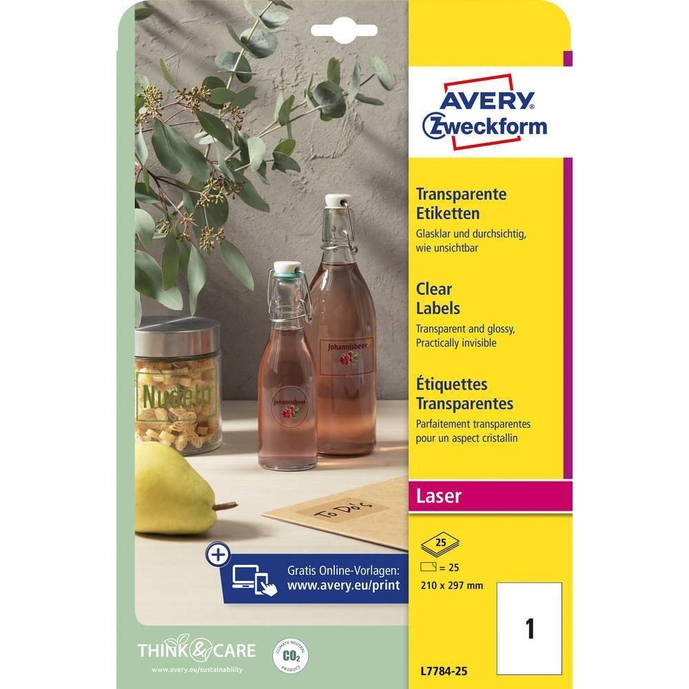 Avery-Zweckform Folien-Etiketten 210 x 297 mm Polyester-Folie Transparent 25 St. Permanent haftend Farblaserdru  