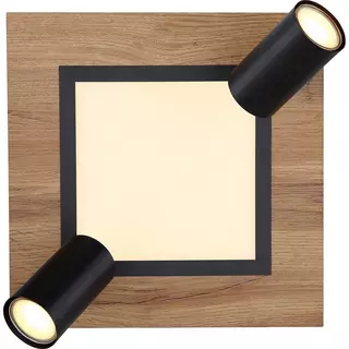 Plafonnier LED carré DORO (30x30cm) en aluminium couleur graphite et bois  MDF