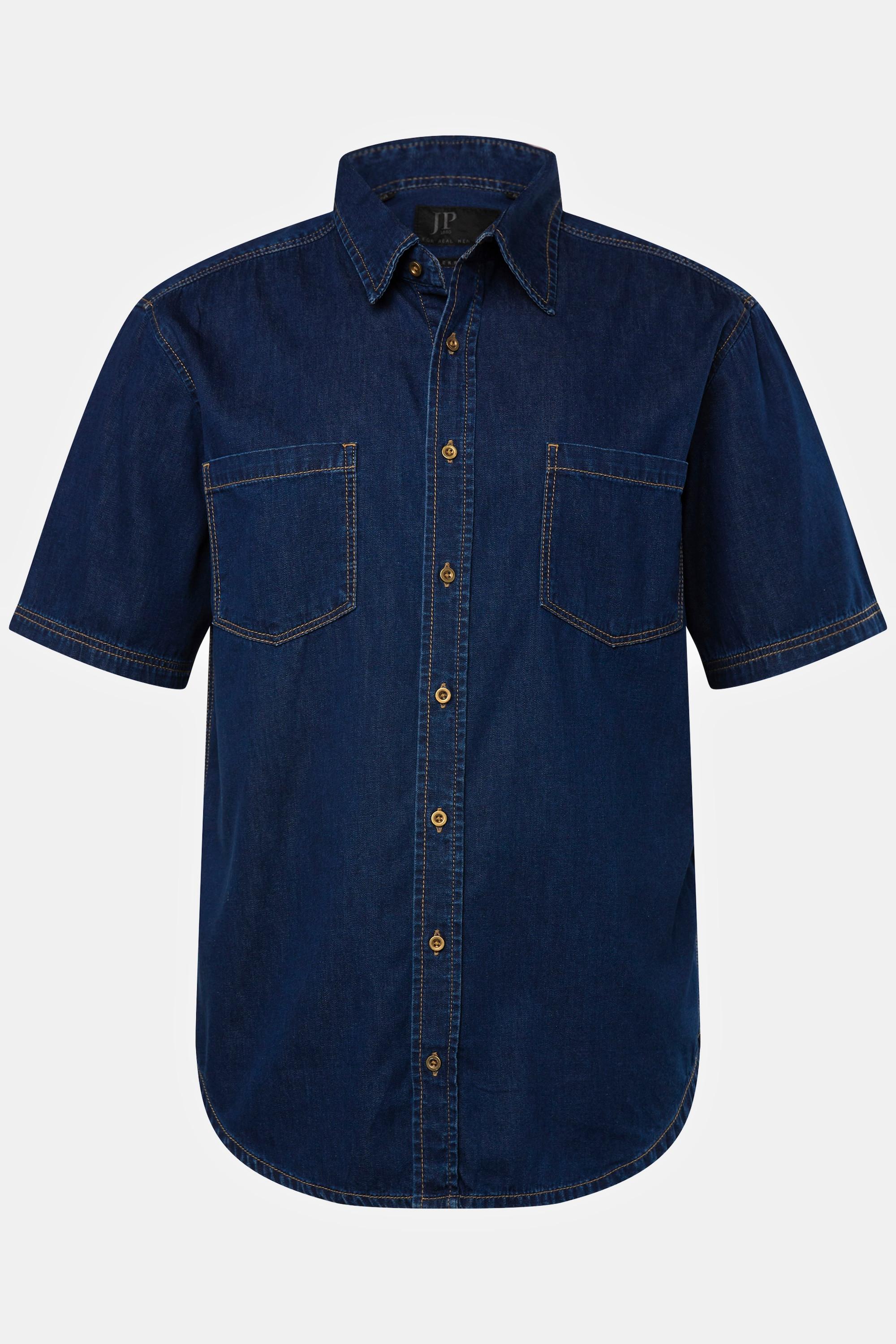 JP1880  Camicia di denim dalla vestibilità moderna con mezze maniche e colletto ad apertura inglese dark blue denim 